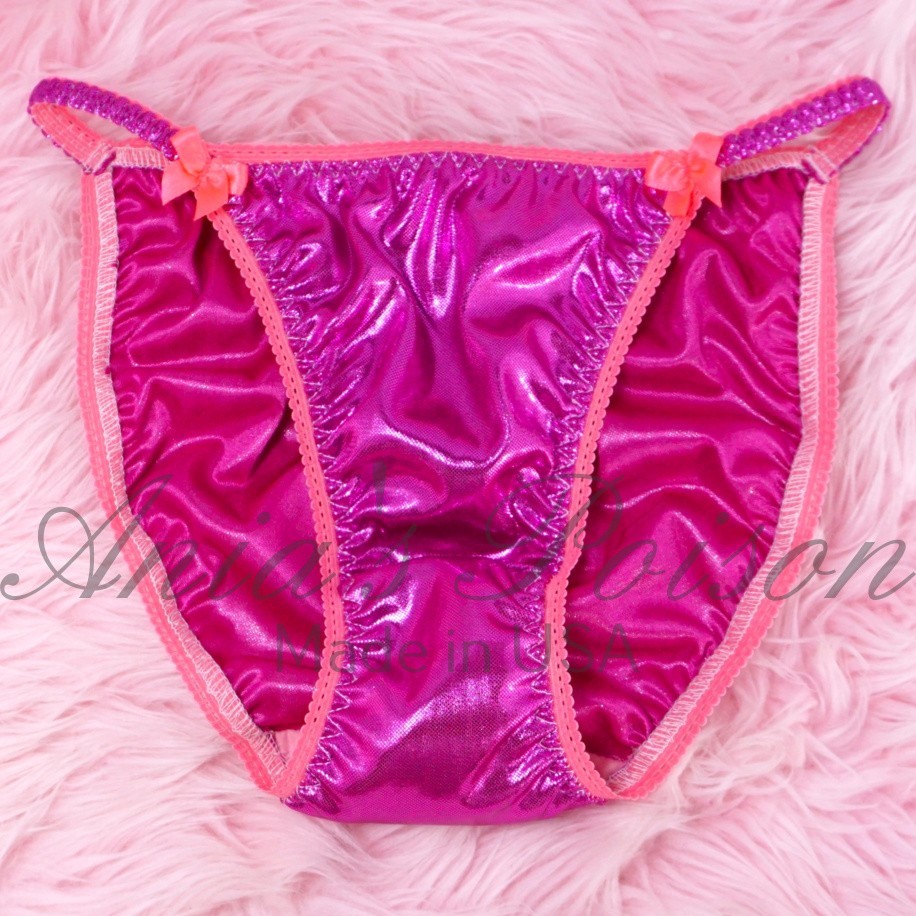 Shiny Ladies Panties Magenta Pink Metallic Foil Sissy DUCHESS CUT string bikini