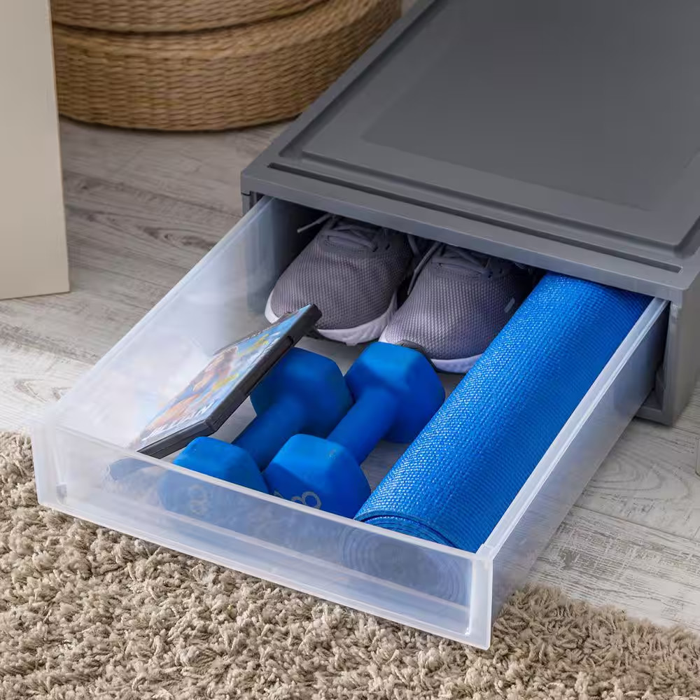 27.5 Qt./6.9 Gal. under Bed Storage with Pullout Drawer, Gray