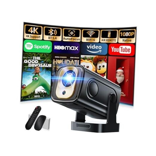 Projector [Auto Focus & Native 1080P & Built-in Apps] Mini Obsidian Black