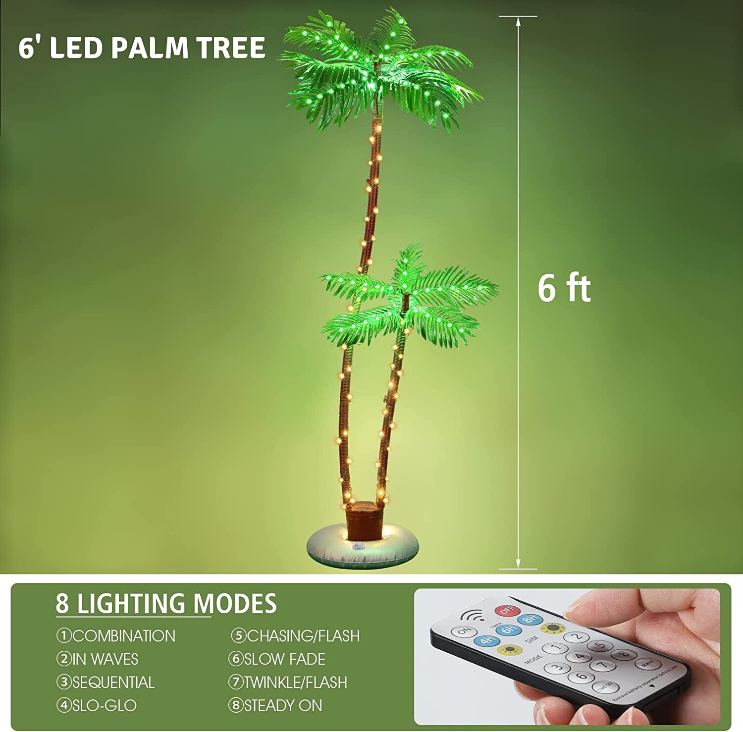 6ft Solar Lighted Palm Tree Artificial Fake Tree Lights Tiki Bar Pool Deck Decor