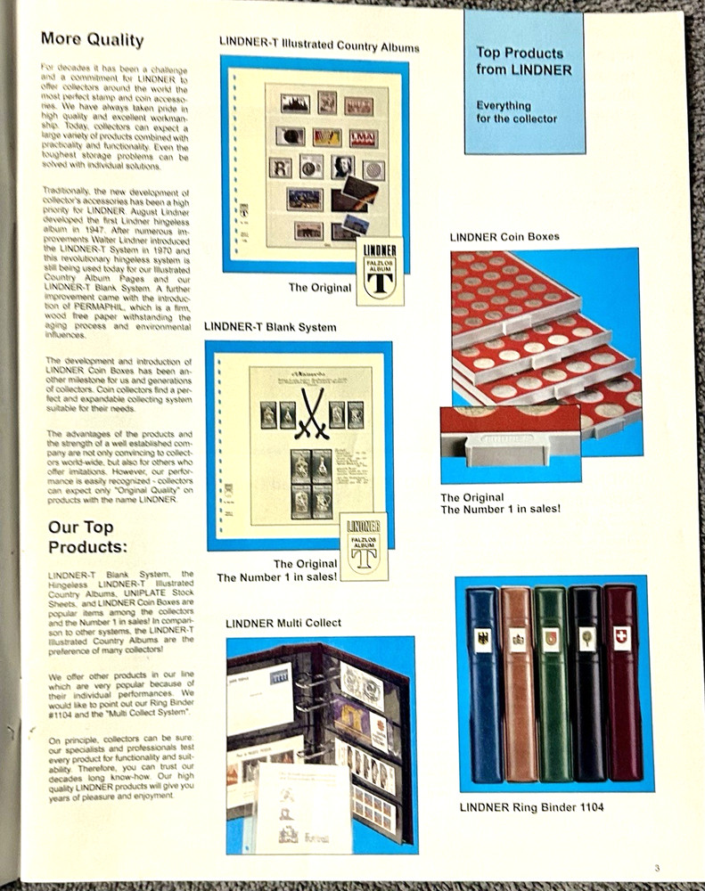 VINTAGE 2002 / 2003 LINDNER STAMP SUPPLIES & ACCESSORIES CATALOG - 60 PAGES