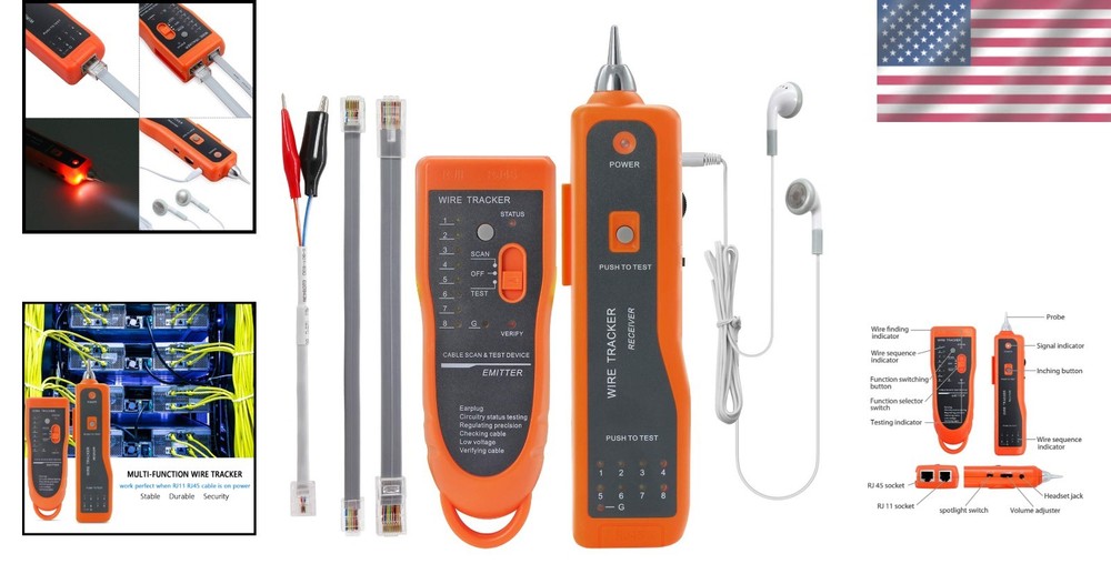 Multifunction Wire Tester RJ45 RJ11 Cable Tracker with Earphones & Flashlight
