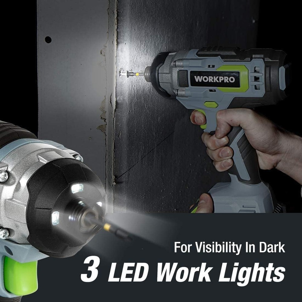 WORKPRO 20V Cordless Drill Combo Drill Driver Impact Driver Kits 2x2Ah Batteries