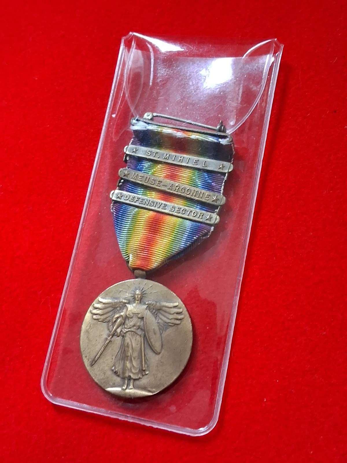 Original WW1 US Victory Medal 3 Clasps St. Mihiel Meuse-Argonne WWI Army 1918