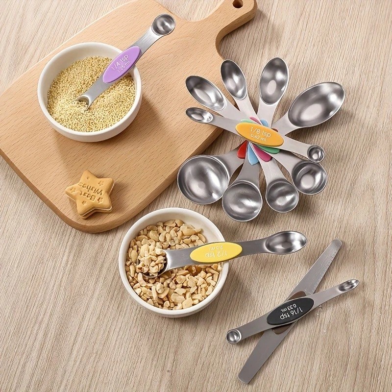 9pcs Magnetic Measuring Spoon Set, Dual-Sided Tea Spoons with Leveling Tool