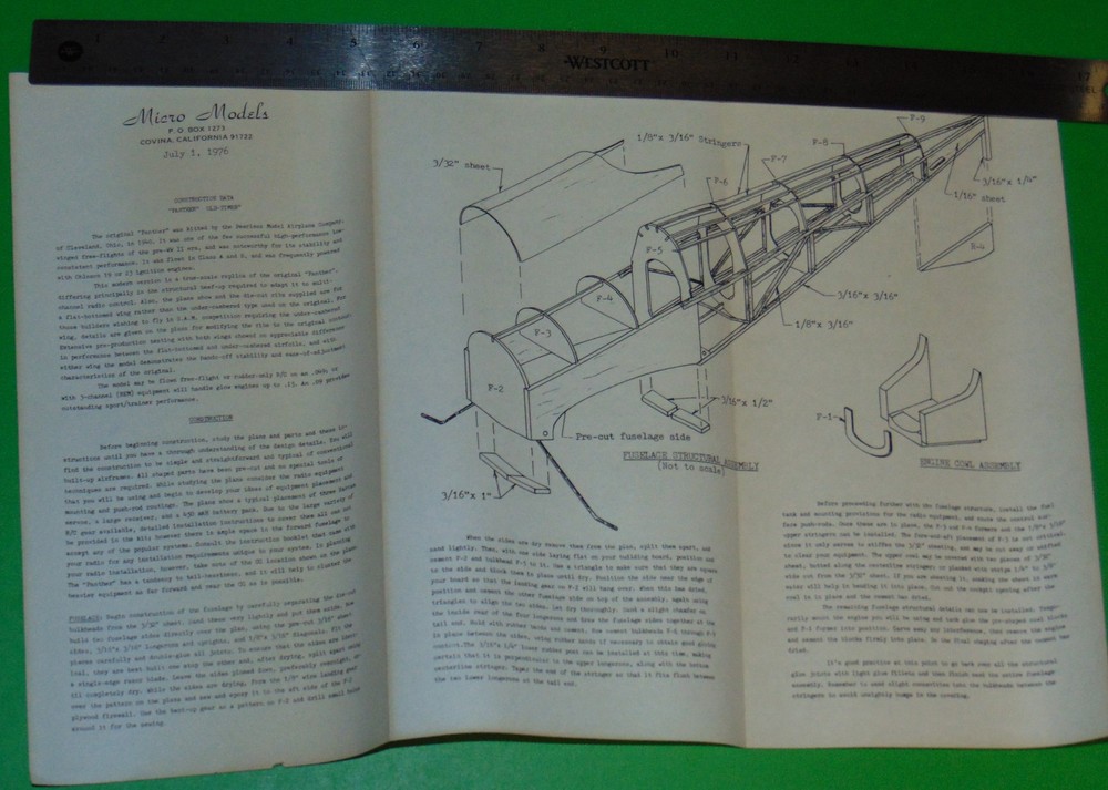 Micro Models 1940 Peerless Panther Makers Prototype Airplane 3 Chan 46" Span