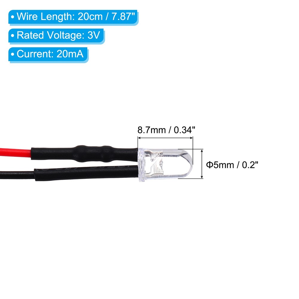 5mm LED Diode Light, 20 Pcs 3V DC, Orange Light