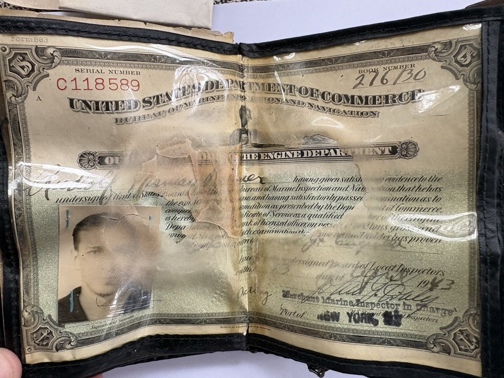 WW2 US Merchant Marine Naval Engineer ID Wallet And Identification 1943 LCDR