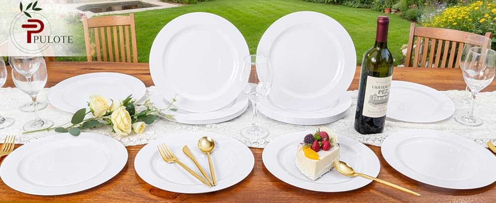 200 Pieces White Plastic Plates Disposable - Include 10 inch Dinner
