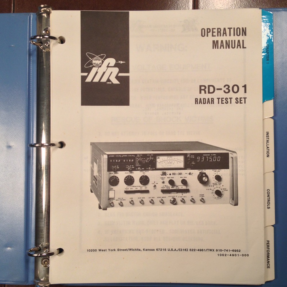 Factory Issued Original IFR RD-301 Radar Test Set Original Operators Guide