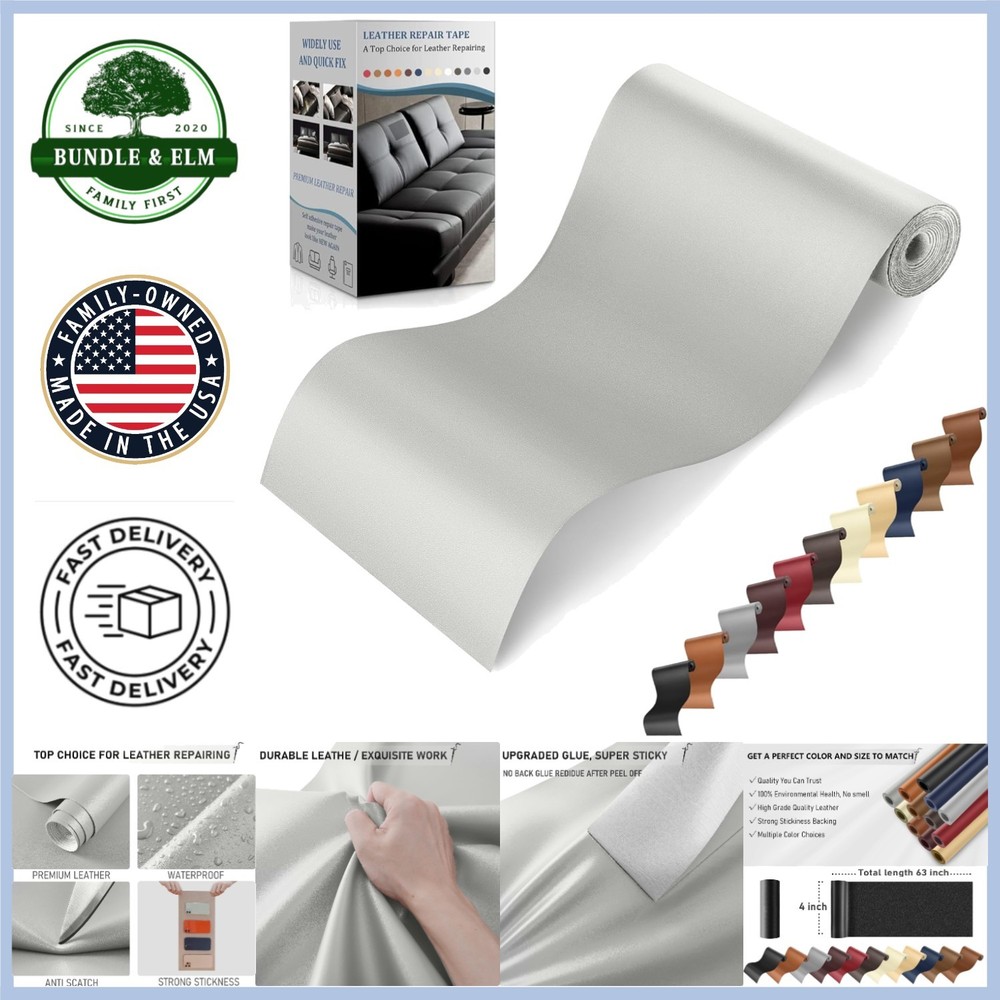 Light Gray Leather Repair Patch Kit - 4" x 63" Waterproof Self-Adhesive Solution