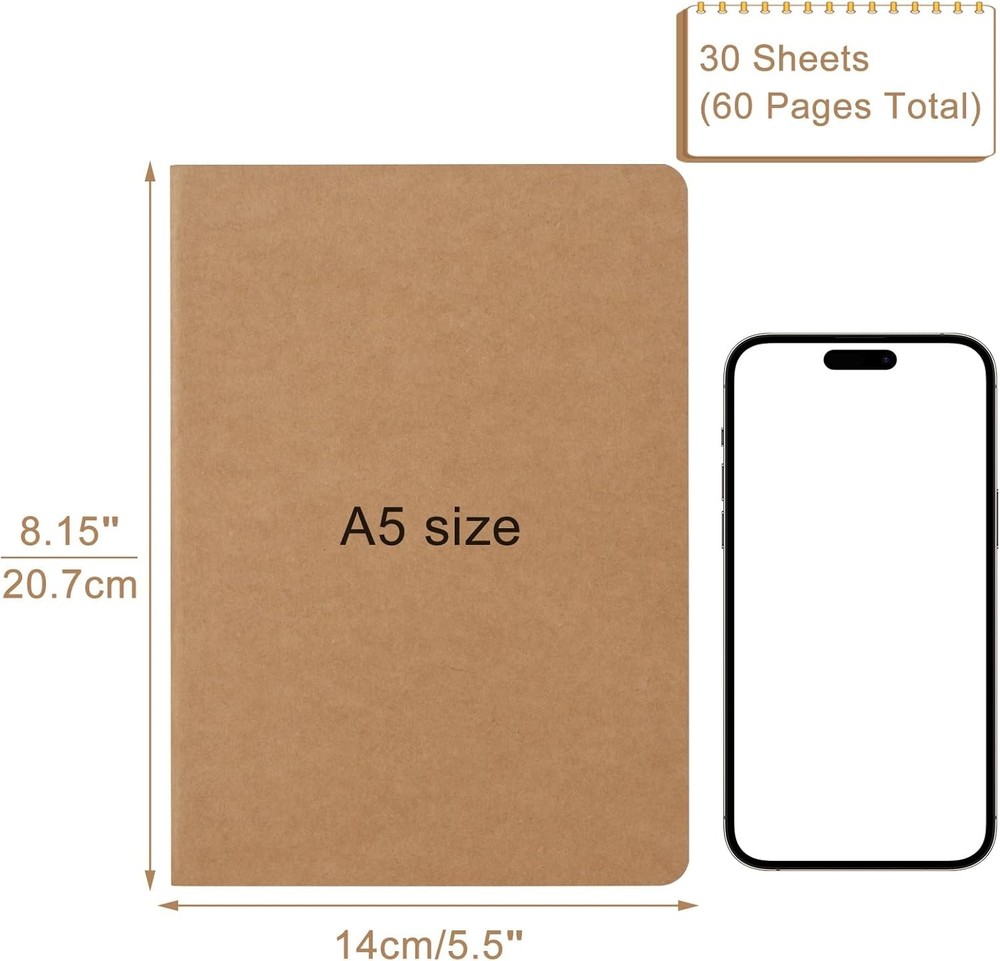 A5 Kraft Notebooks Bulk, Inches Graph Paper Journaling Notebooks,