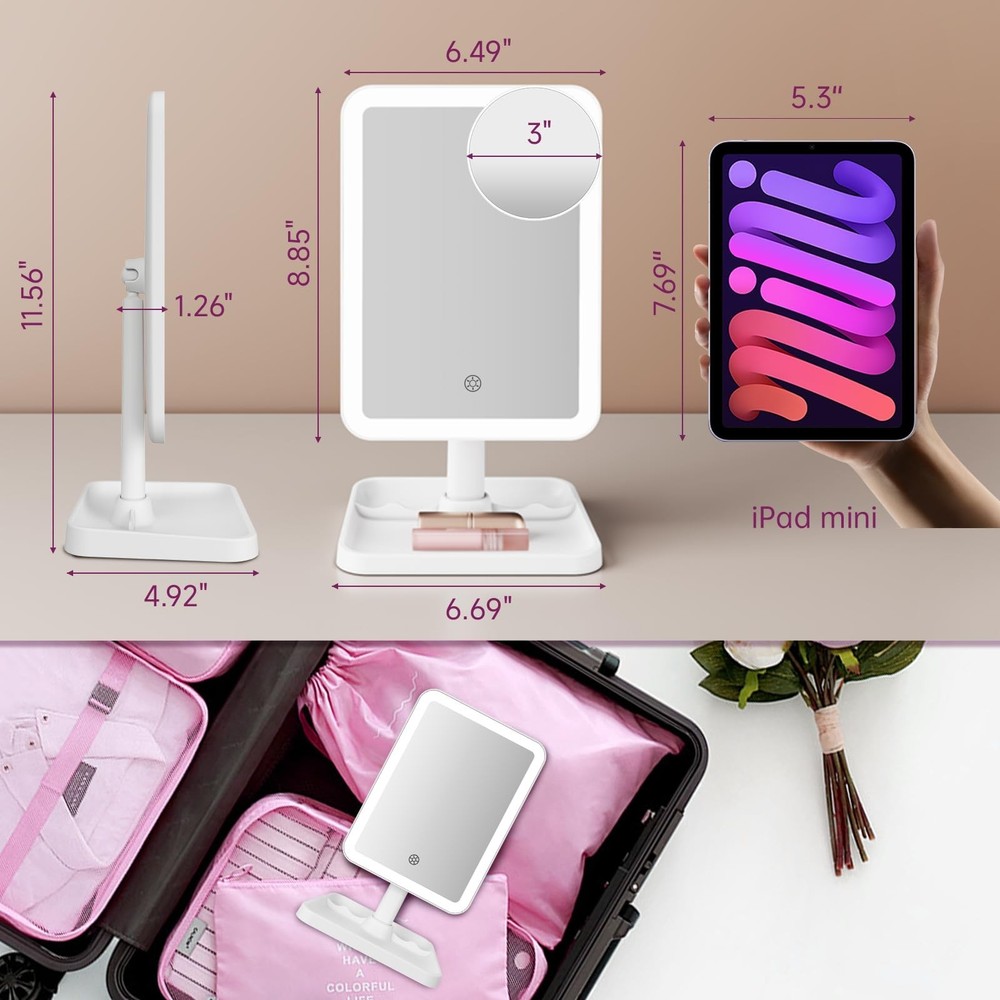 FUNTOUCH Rechargeable Lighted Mirrors for Makeup, 2000mAh, 10X Magnification/...