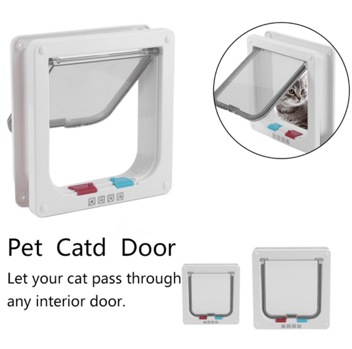 4Way Lockable Security Cat Flap Door Plastic Magnetic Pet Interior Door Pet Gate