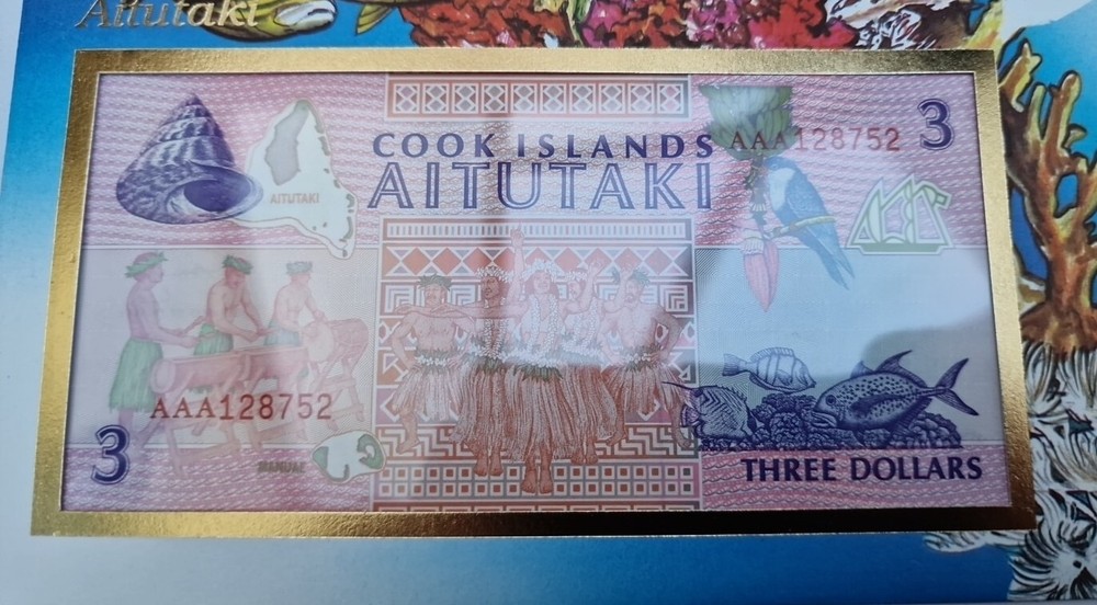 3 Dollars AAA Excellent Condition envelope Stamp BANKNOTE Cook Islands