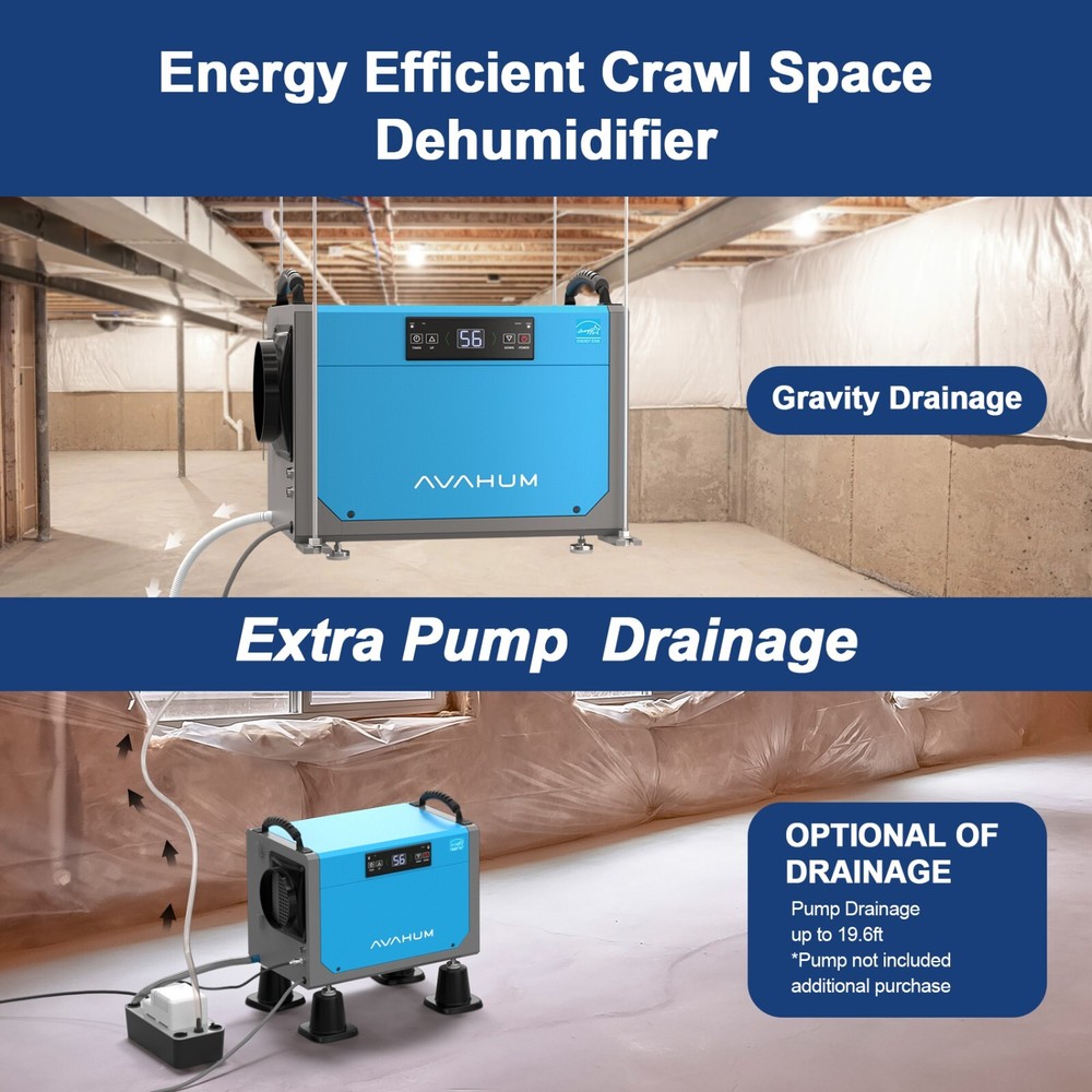 113 pt crawl space dehumidifier, 1700 sq ft, drain