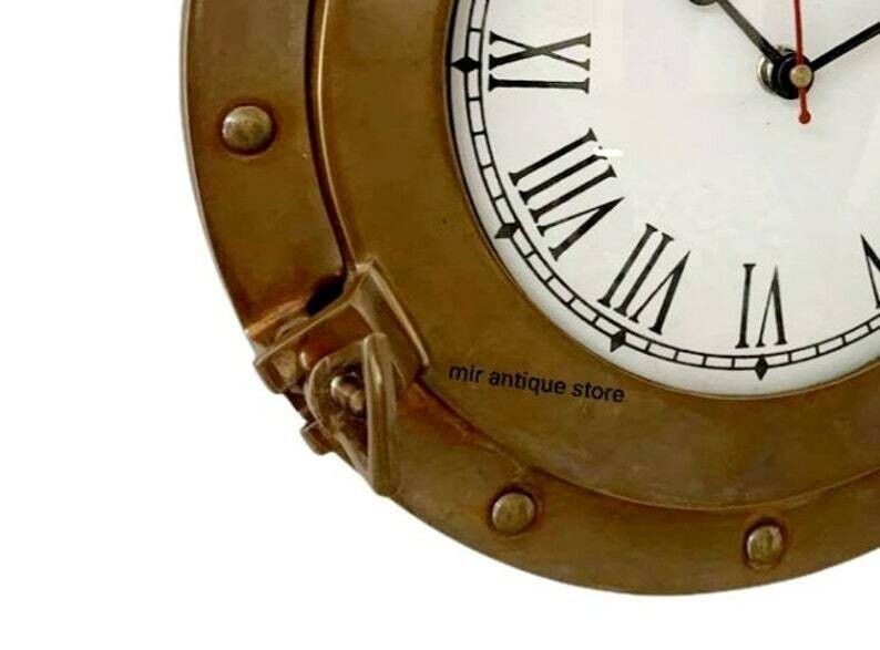 10'' Nautical Antique Porthole Clock Solid Brass Beautiful Ship Porthole Clock,