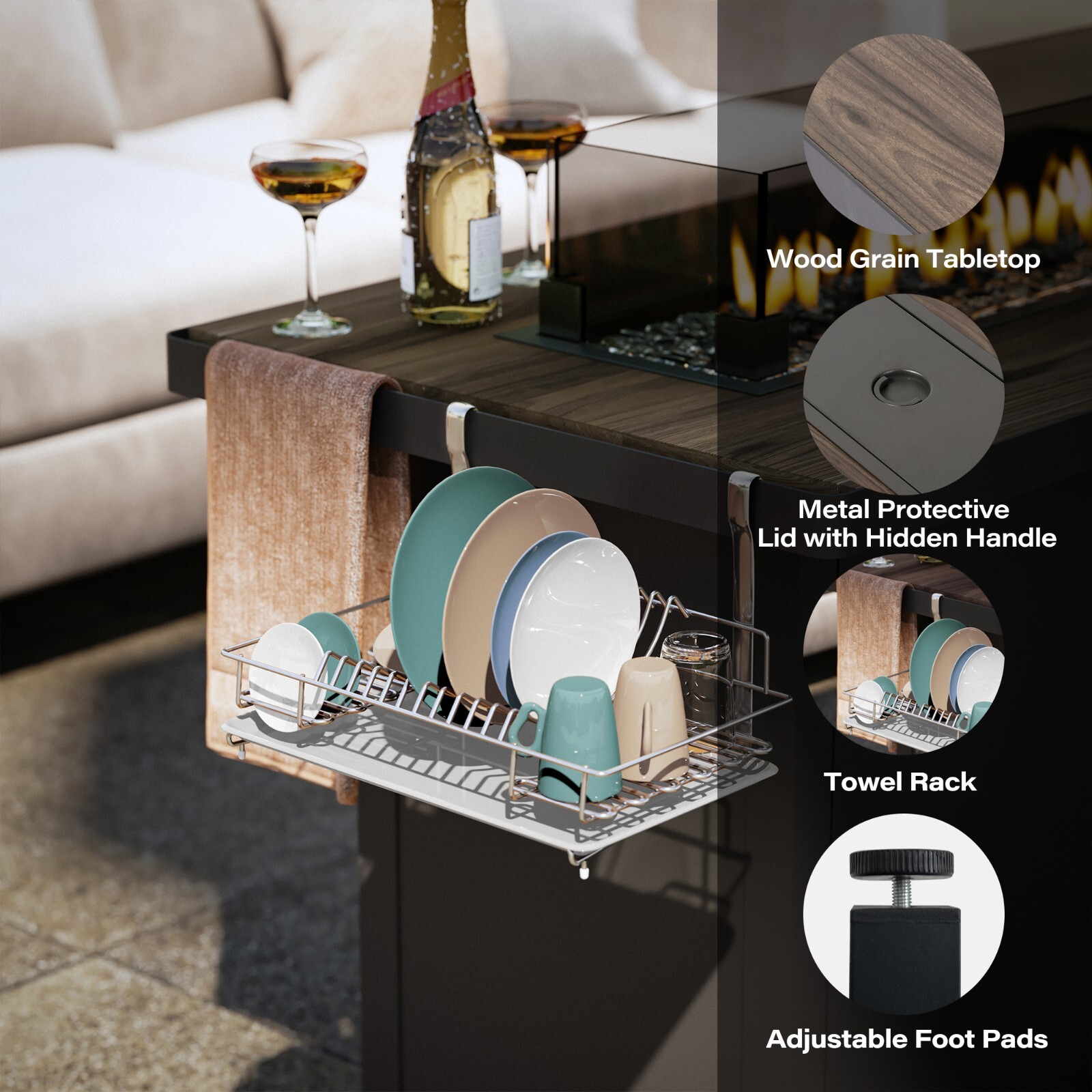 LAUSAINT HOME 43" Outdoor Fire Pit Table, 55,000 BTU Patio Propane FirePit