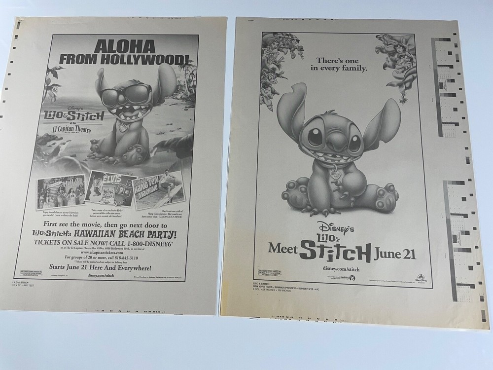 Lilo & Stitch Lot Printer Proof Tear Sheet Ad Pad Printer Proof Sheets B