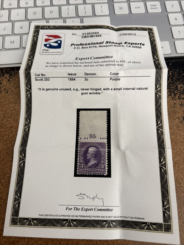 253 Jackson Mint Plate # Stamp NH with PSE Cert BZ2130