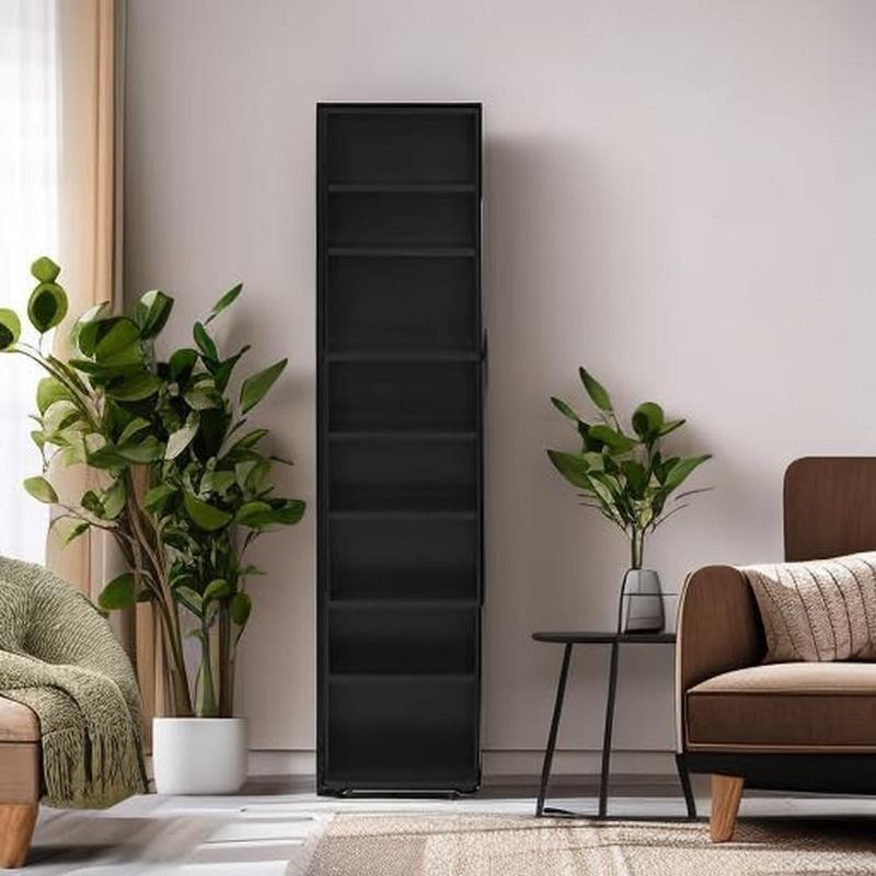 Multimedia Storage Tower Adjustable Shelves Space Saving Wood Constructed Unit