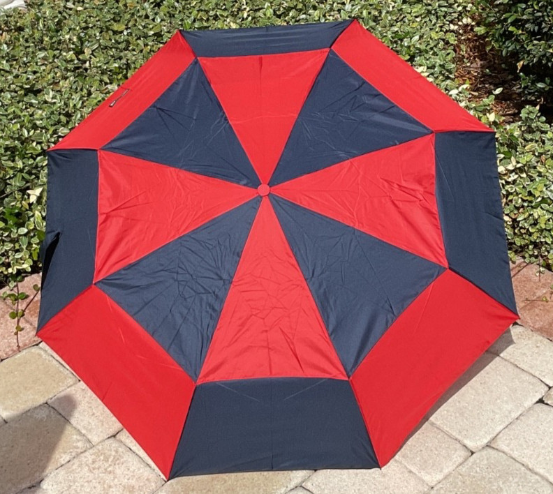 HUNTER UMBRELLA NAVY RED ALTERNATING WITH COVER 100% POLYESTER  NWT