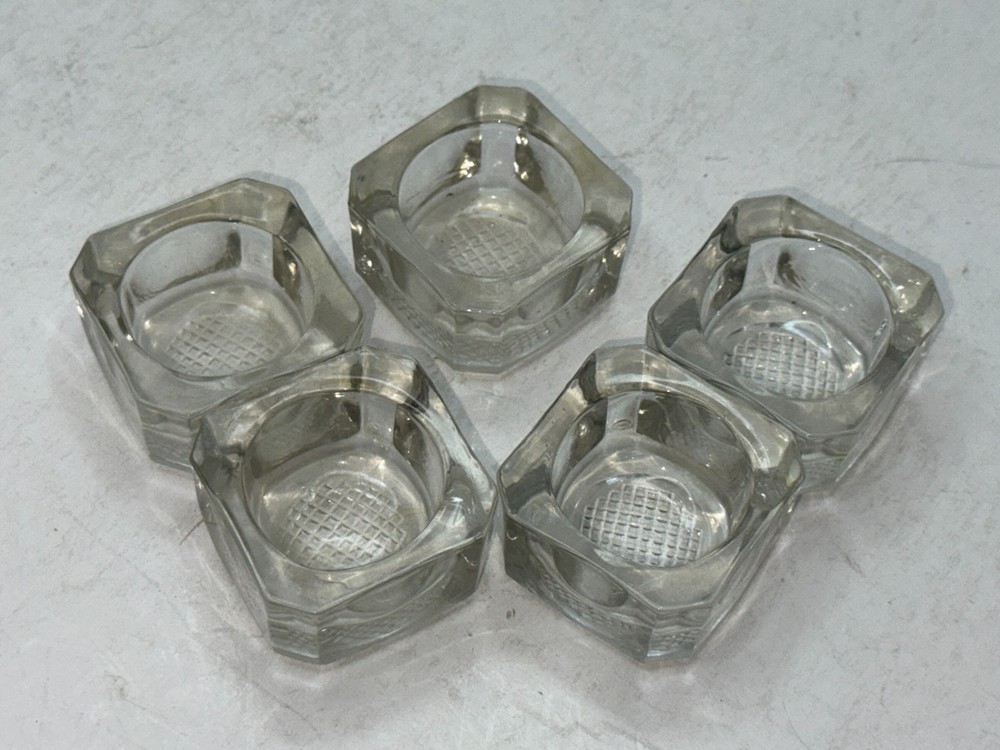 Open Salt Cellar Dip Clear Pressed Glass Antique 5 Piece Set