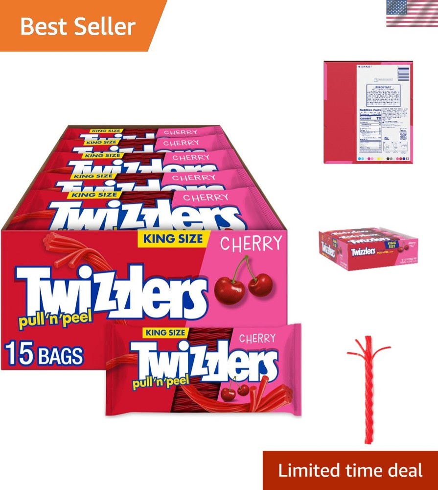 PULL 'N' PEEL Cherry Chewy Candy - Perfect for Sharing, 15 King Size Packs
