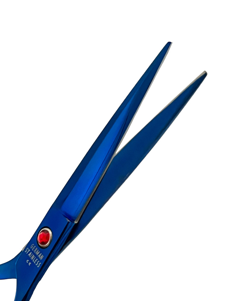 1 Each- Hair Cutting Scissors With Finger Rest - Titanium Blue Razor Sharp