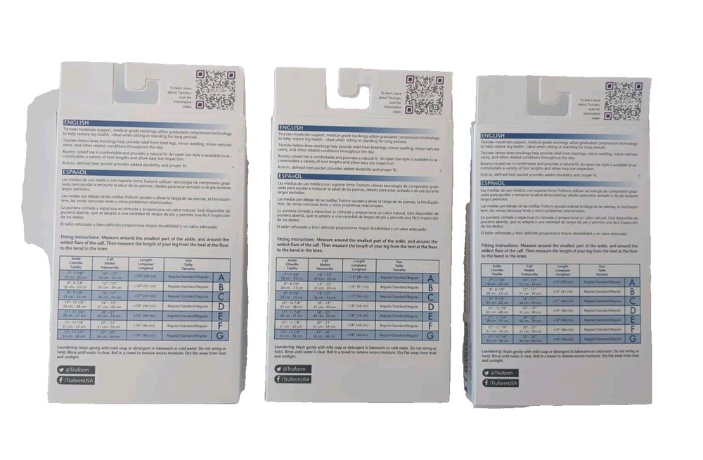 3 Pair TRUFORM 15-20 Below Knee Compression Stocking Black #9808BL-D Closed Toe