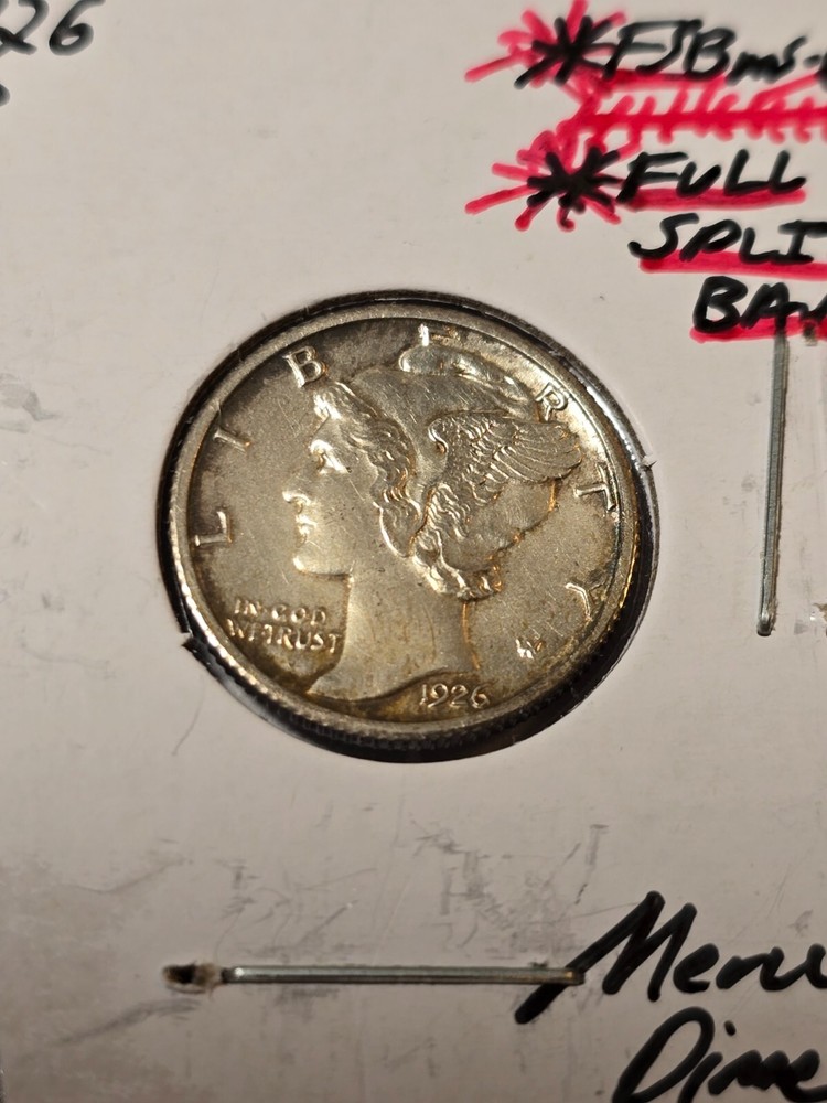 1926 Mercury Dime, UNC with almost full split bands