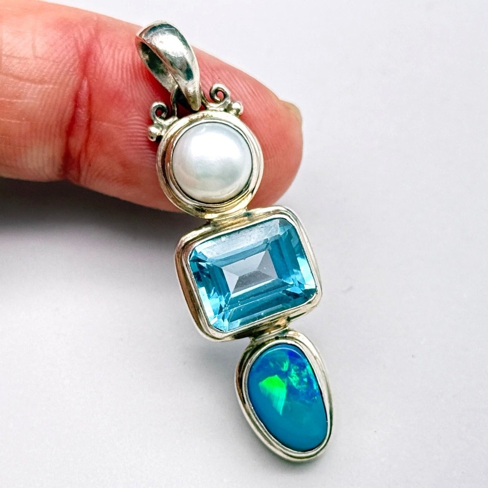 Contemporary Opal Pearl Sterling Silver Dangle Pendant