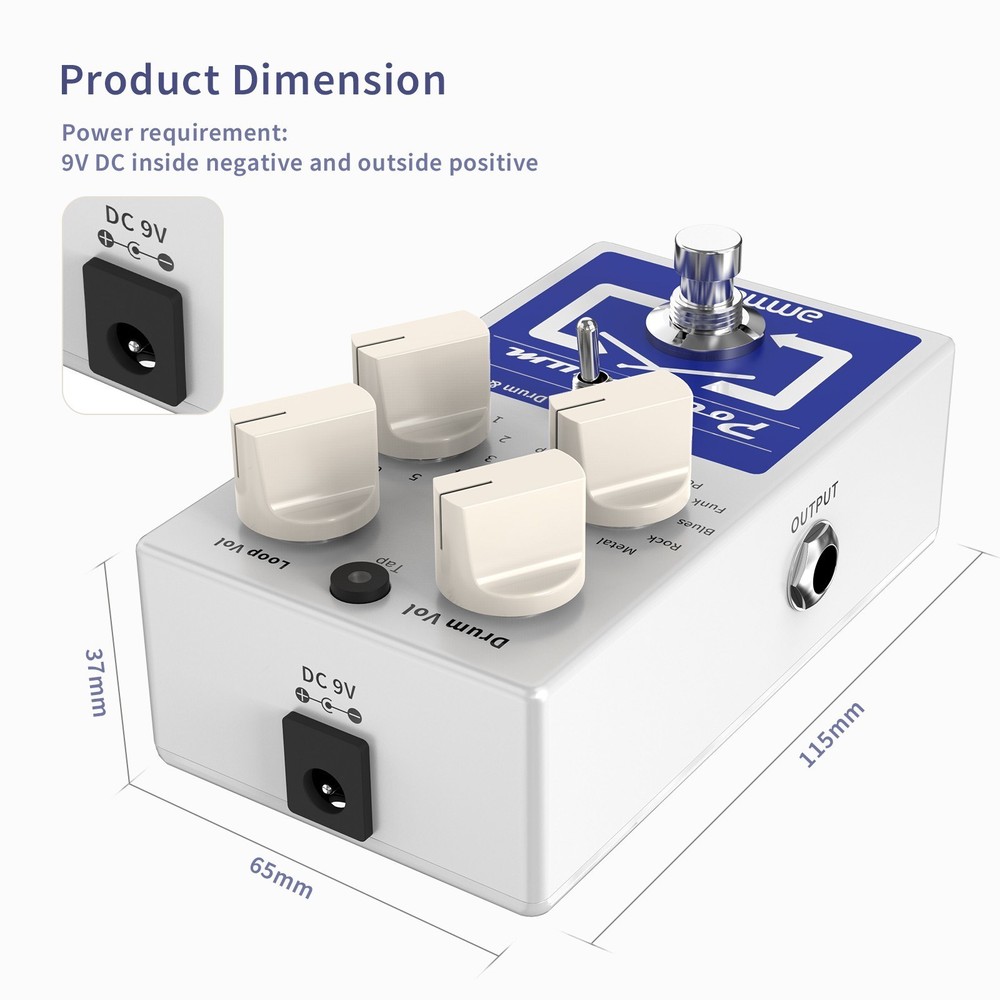PockDrum Drum & Loop Guitar Effect Pedal 3 Modes 11 Drum Styles 11 E0W9
