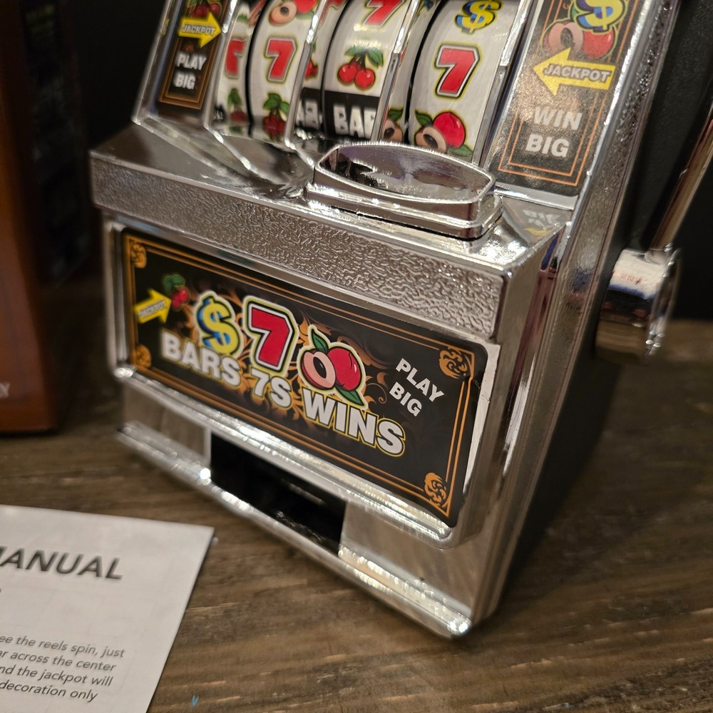 Tabletop Slot Machine Mini Accepts Coins Bars, Cherry, 7, Tiny TESTED W/ VIDEO