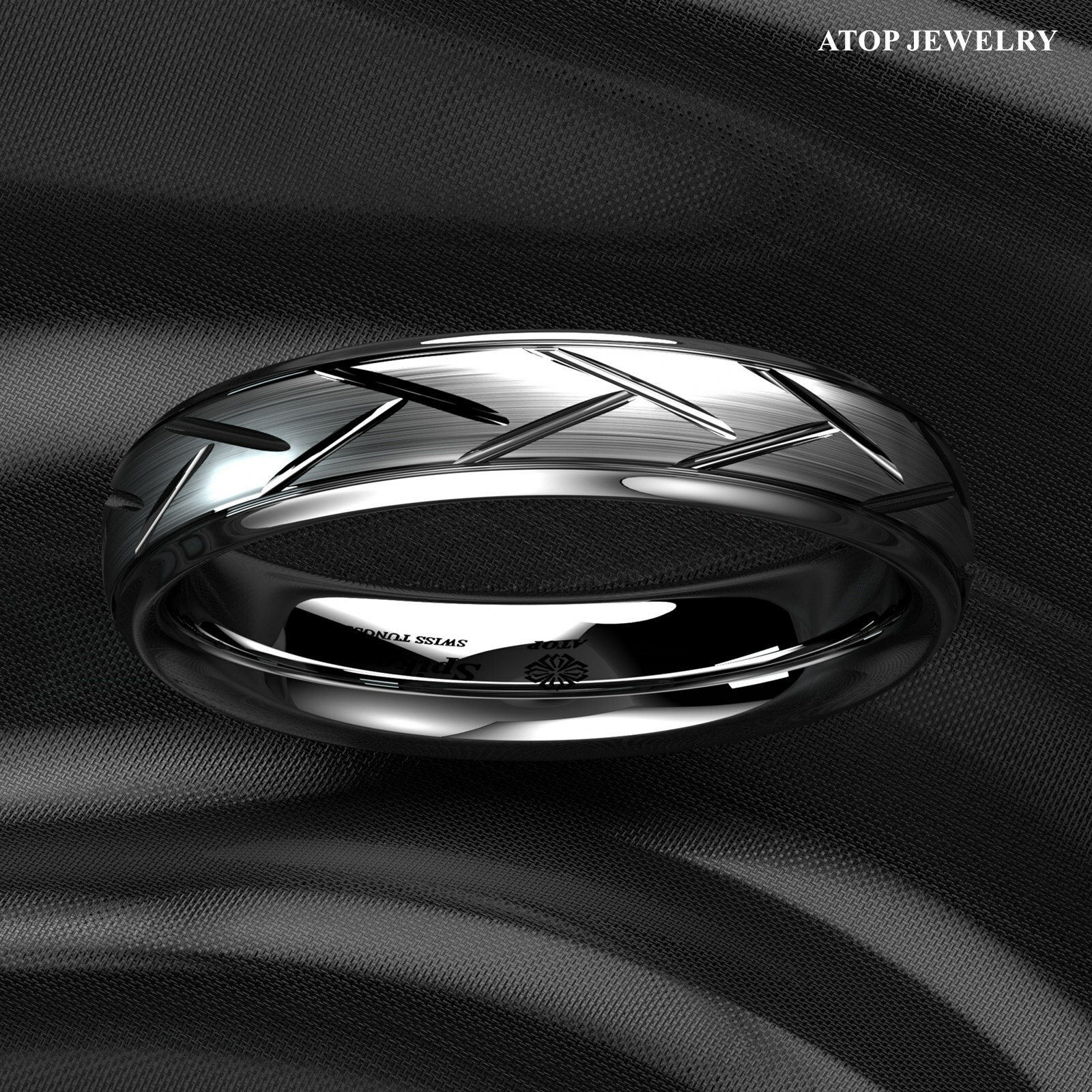 8/6mm Silver Brushed Tungsten Ring for Mens Wedding Band Bridal ATOP Jewelry