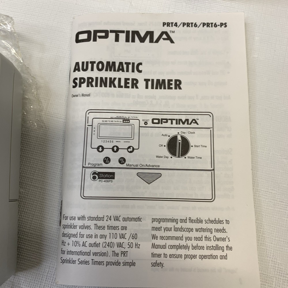 Optima 4 Station Single Program Sprinkler Timer Garden Watering Controller PRT-4