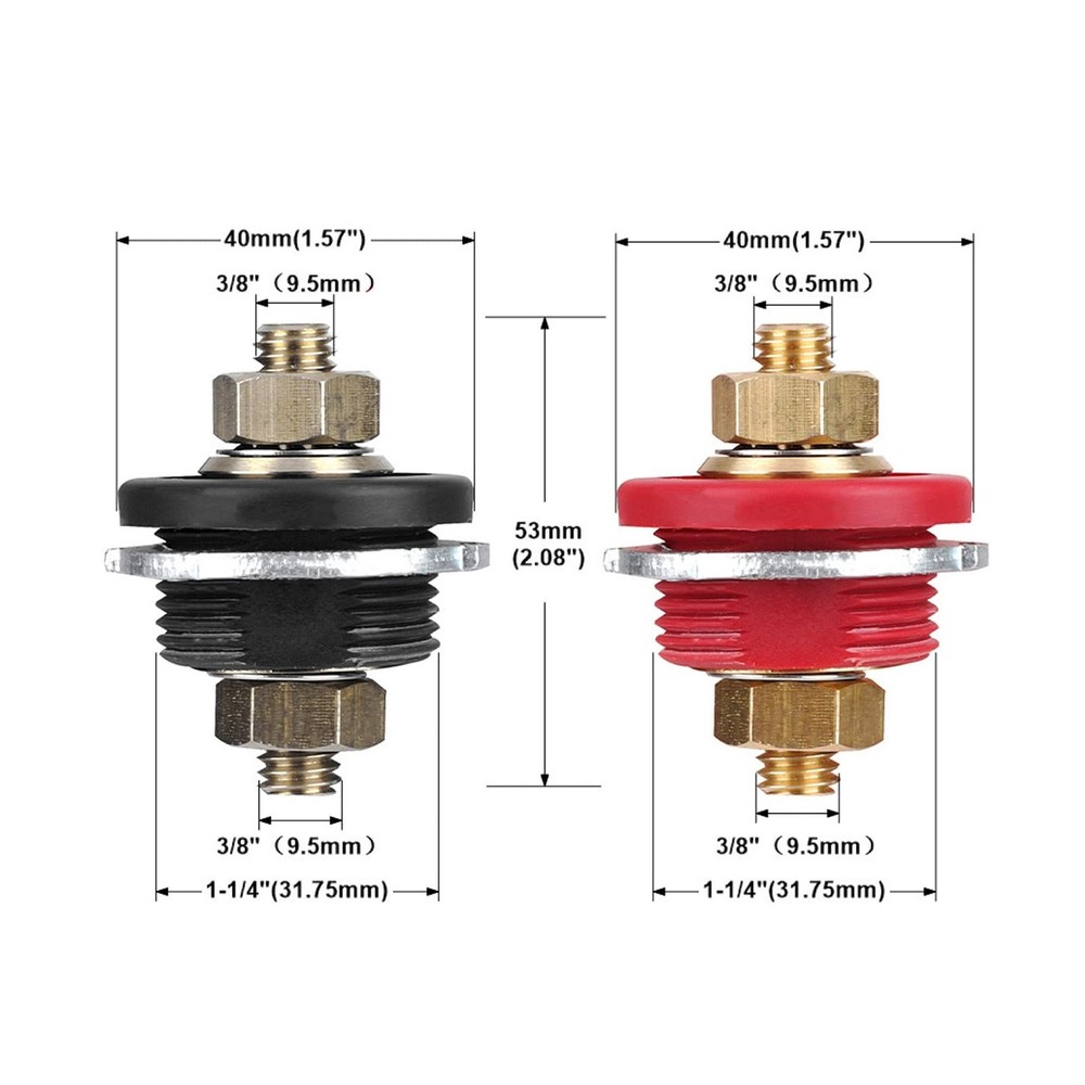 3/8" Thru-Panel Battery Connectors 2-Pack 250A Positive Negative Junction Post