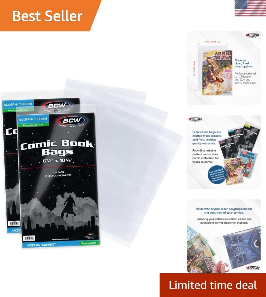 200 Count Resealable Comic Bags for Current Issues - Crystal Clear Protection