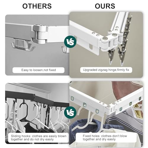 White Clothes Drying Rack Retractable Foldable Wall Mounted, Tri-Fold Space