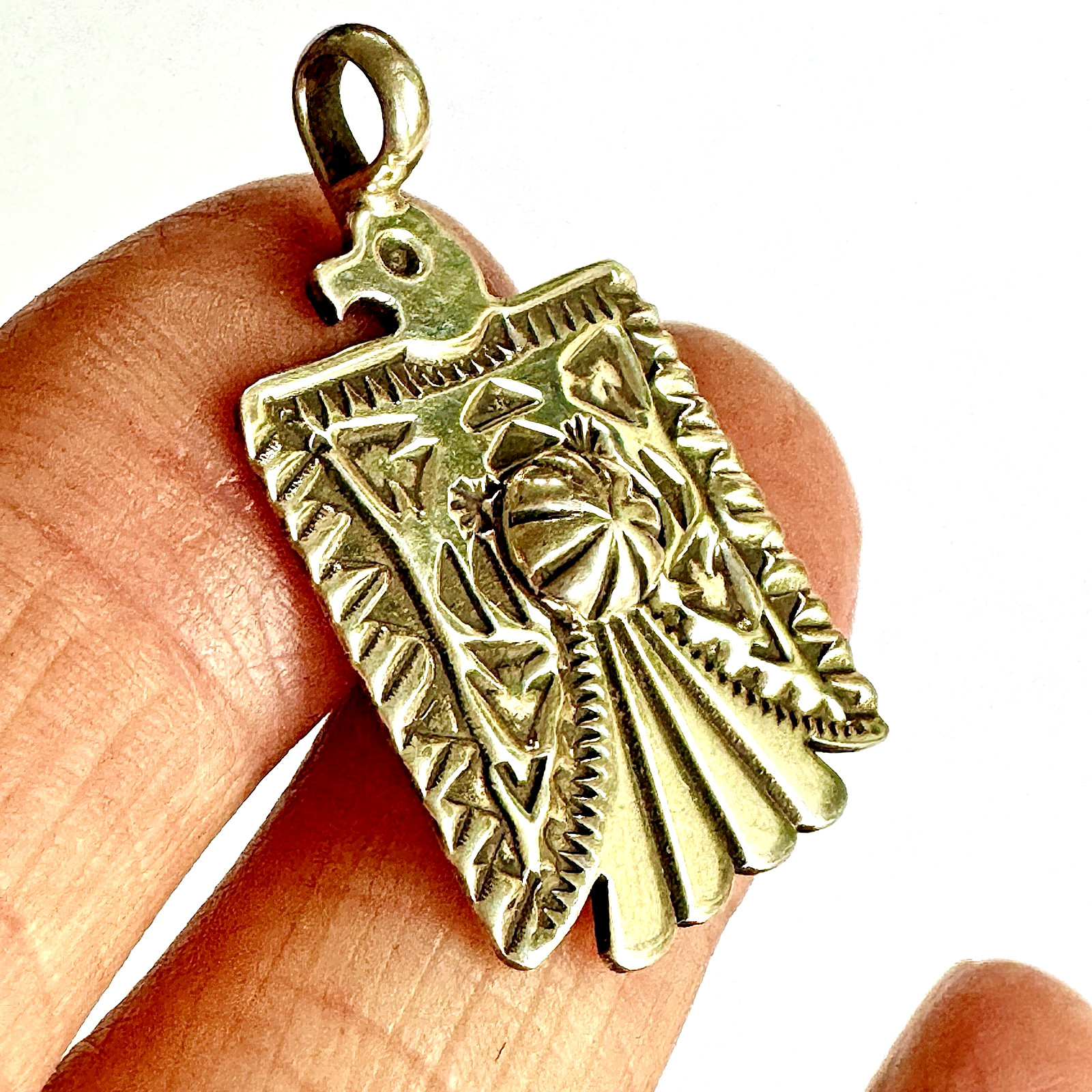 Navajo Thunderbird Pendant 1.25 Signed Cadman Sterling Handmade Harvey Style