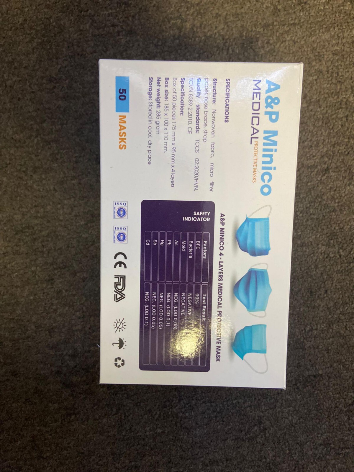 2500pcs Blue A&P Minico Disposable Face Masks 4 Layer Protection Level 3