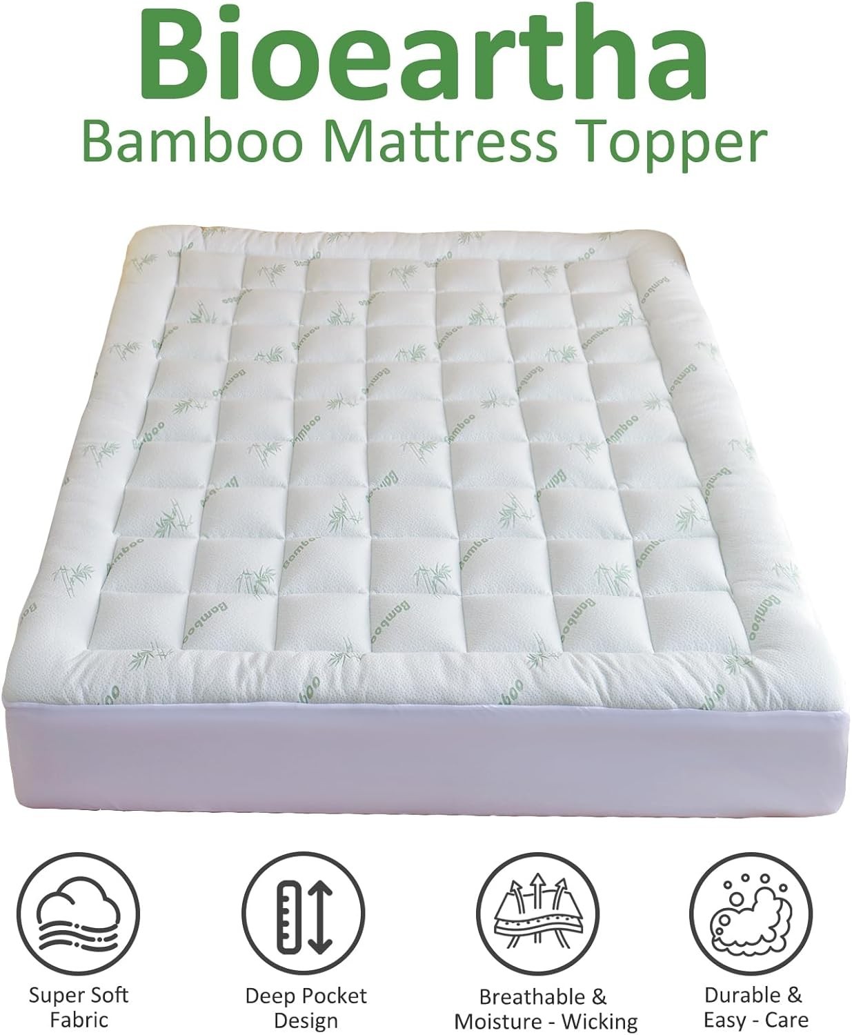Cooling Bamboo Mattress Topper for Back Pain Relief,8-20"Deep Pocket for Bedroom
