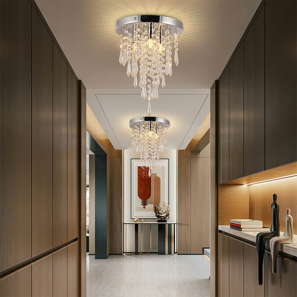 Silver Crystal Chandelier Small Modern Chandelier Mini Ceiling Light Flush Mount