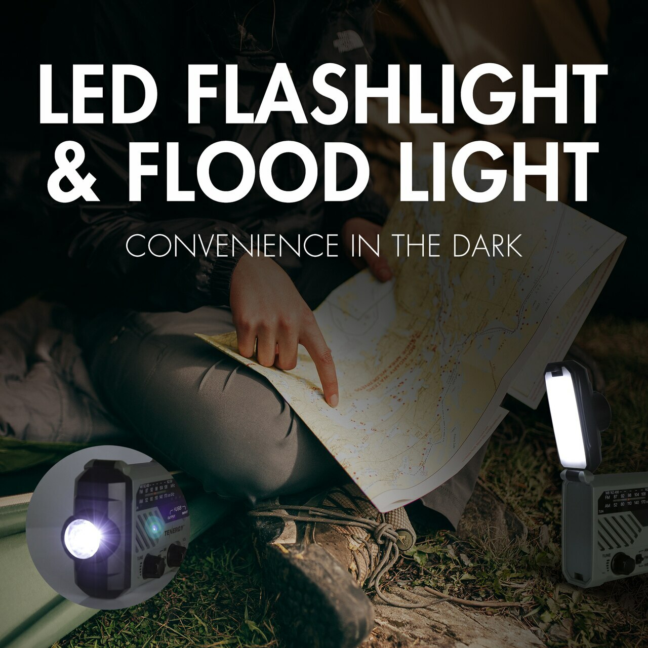 Tenergy Emergency Solar Hand Crank Weather Radio Power Bank Charger Flash Light