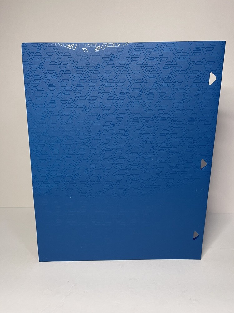 New Five Star Mead Blue Plastic 2 Pocket Folder Label Area Triangle Holes Plain