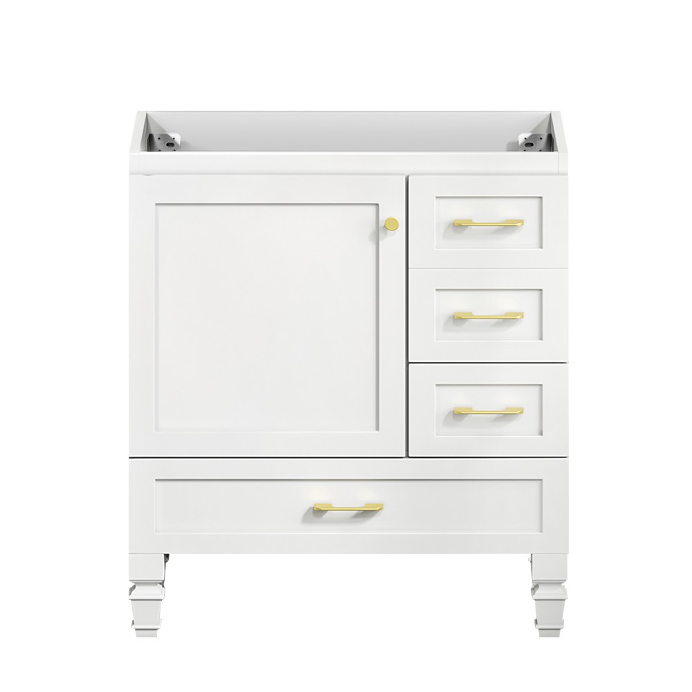 30" White Bathroom Vanity w/ Soft Close Doors & 3 Drawers