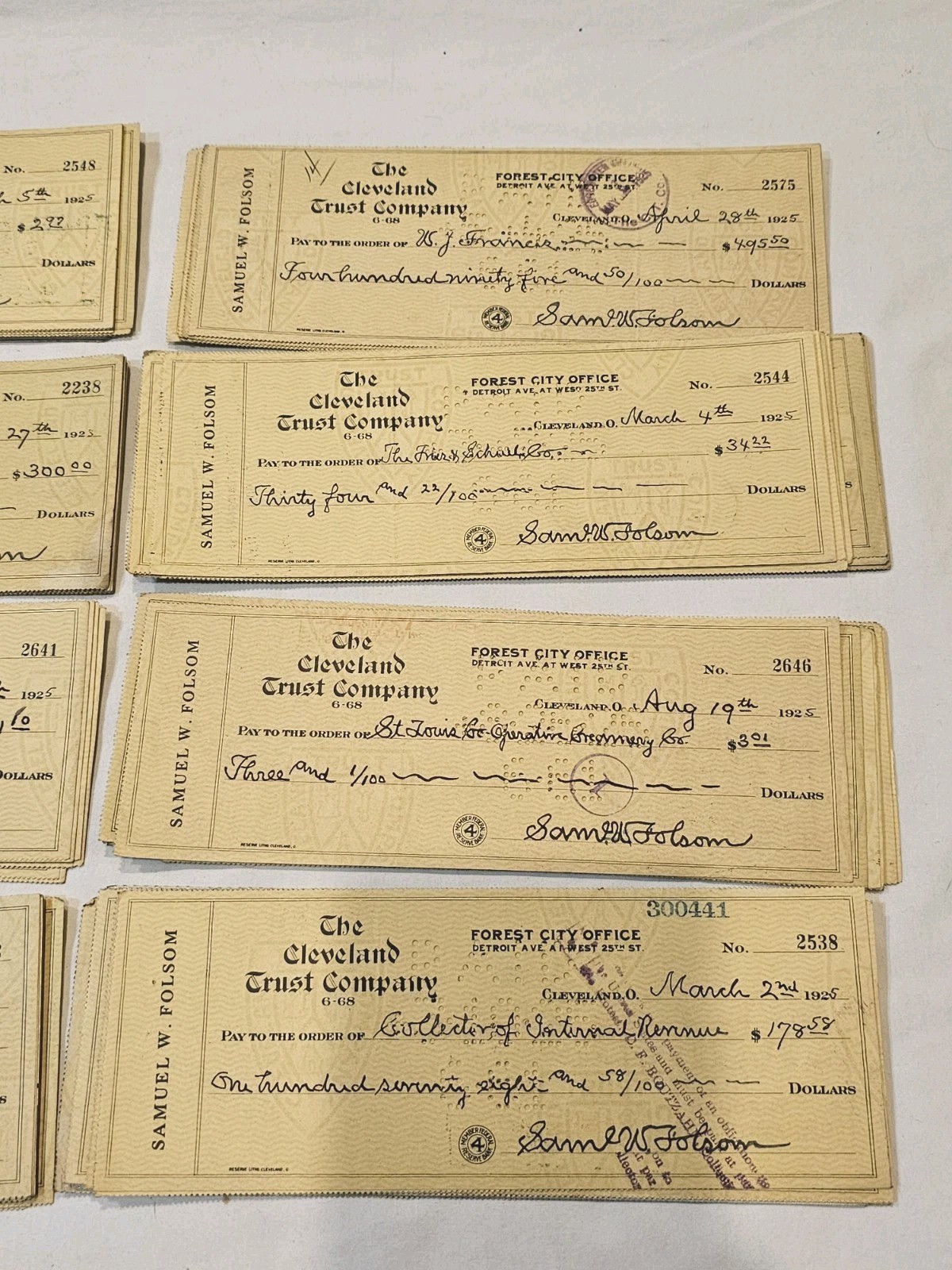 Antique Lot of 150 Cancelled Checks Samuel W. Folsom Cleveland OH 1904 - 1928