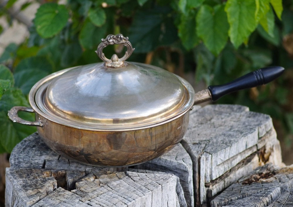 VINTAGE Large Cooking Pan 11" Silverplate Leonard Made in USA 1960's