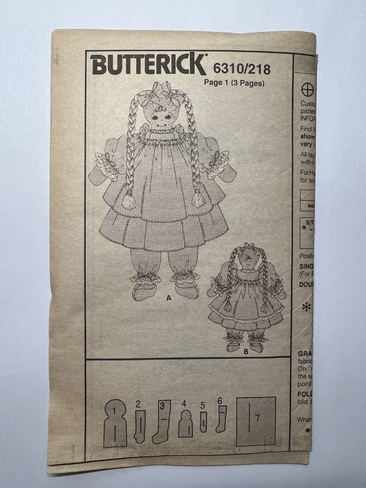 Butterick Sewing Pattern 218 Beth & Jennifer Dolls FF UNCUT