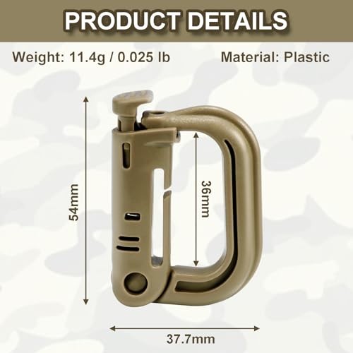 6 Pack 2.12“ Tactical Locking D Ring Plastic Carabiner Backapck LightKhaki